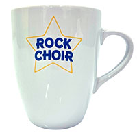 White mug with Rock Choir logo